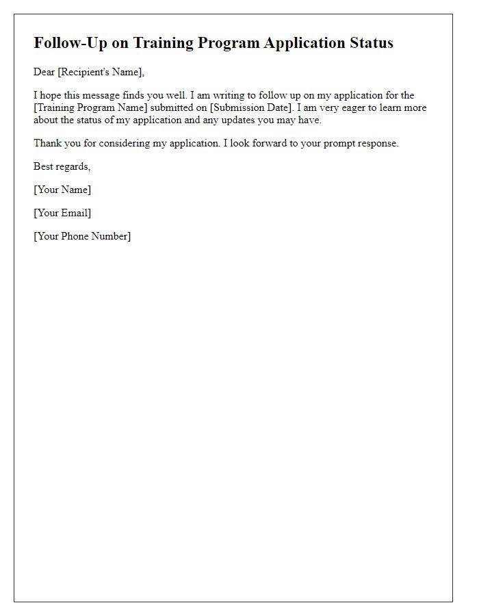 Letter template of follow-up on training program application status