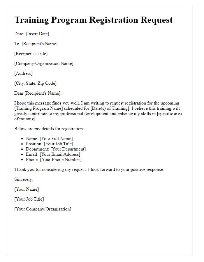 Letter template of training program registration request