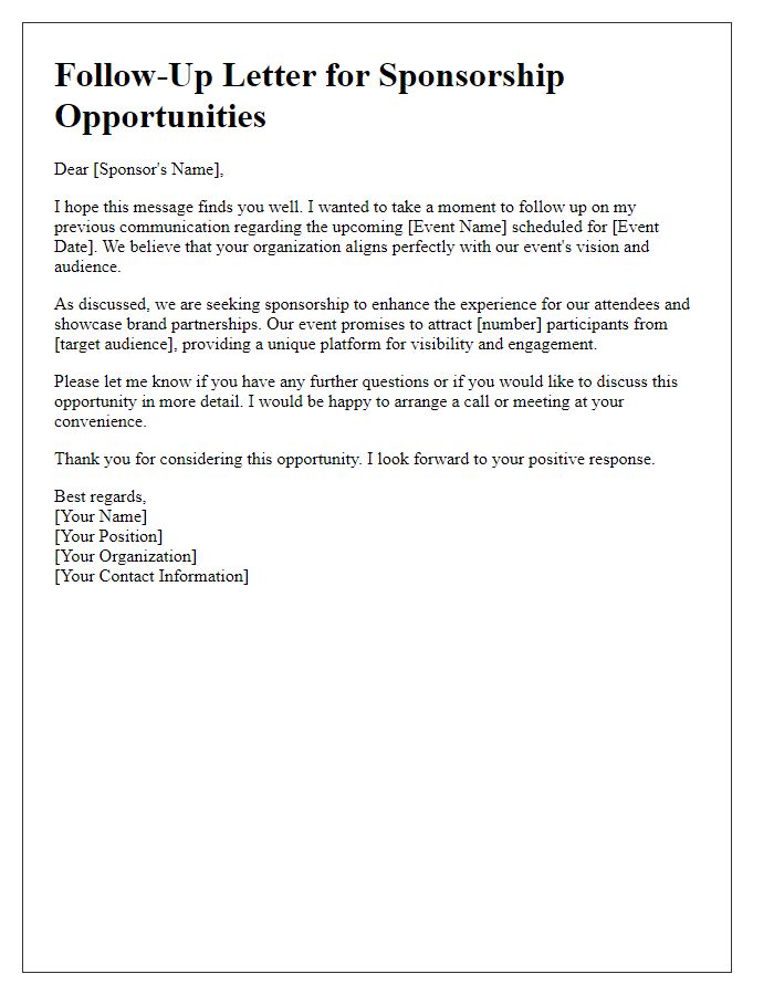 Letter template of follow-up for potential sponsors of an event