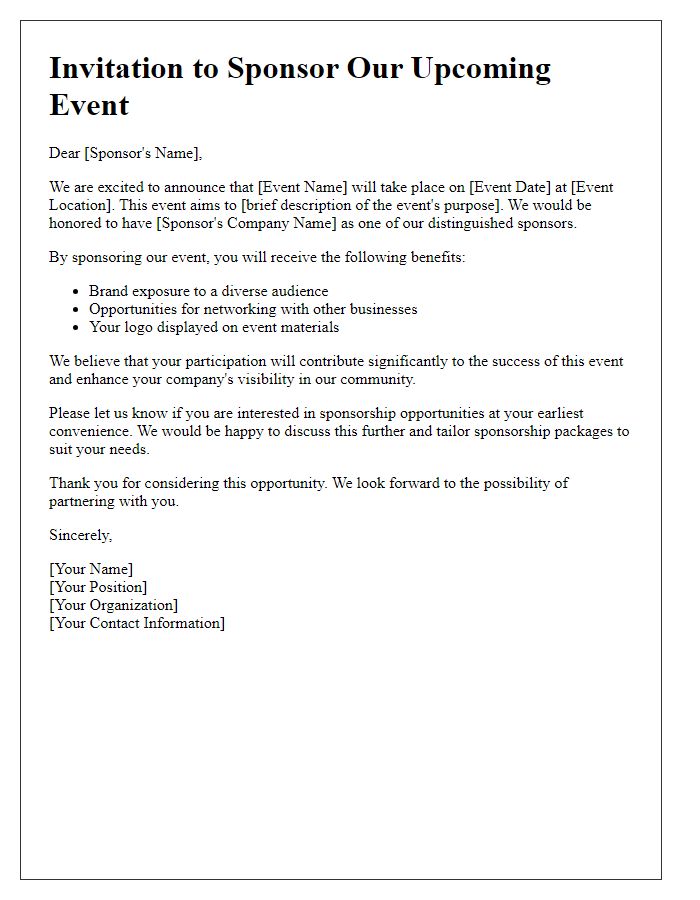 Letter template of invitation for sponsors to participate in an event