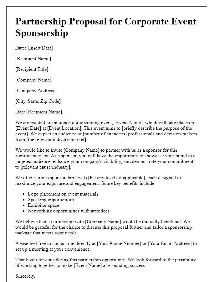 Letter template of partnership proposal for corporate event sponsorship