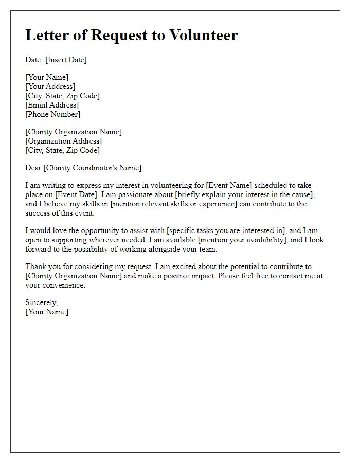 Letter template of request to volunteer at a charity event.