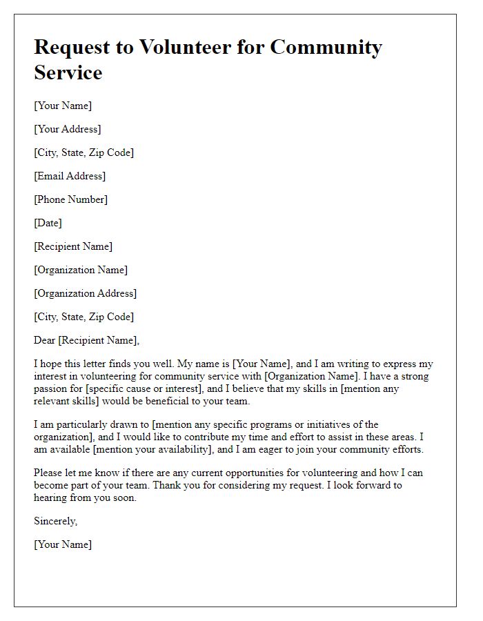 Letter template of request to volunteer for community service.