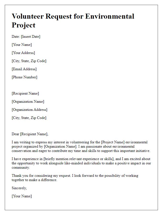 Letter template of request to volunteer for an environmental project.