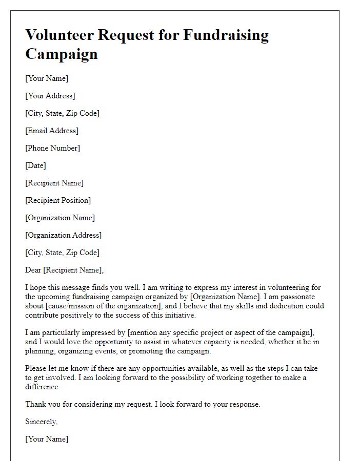 Letter template of request to volunteer for a fundraising campaign.