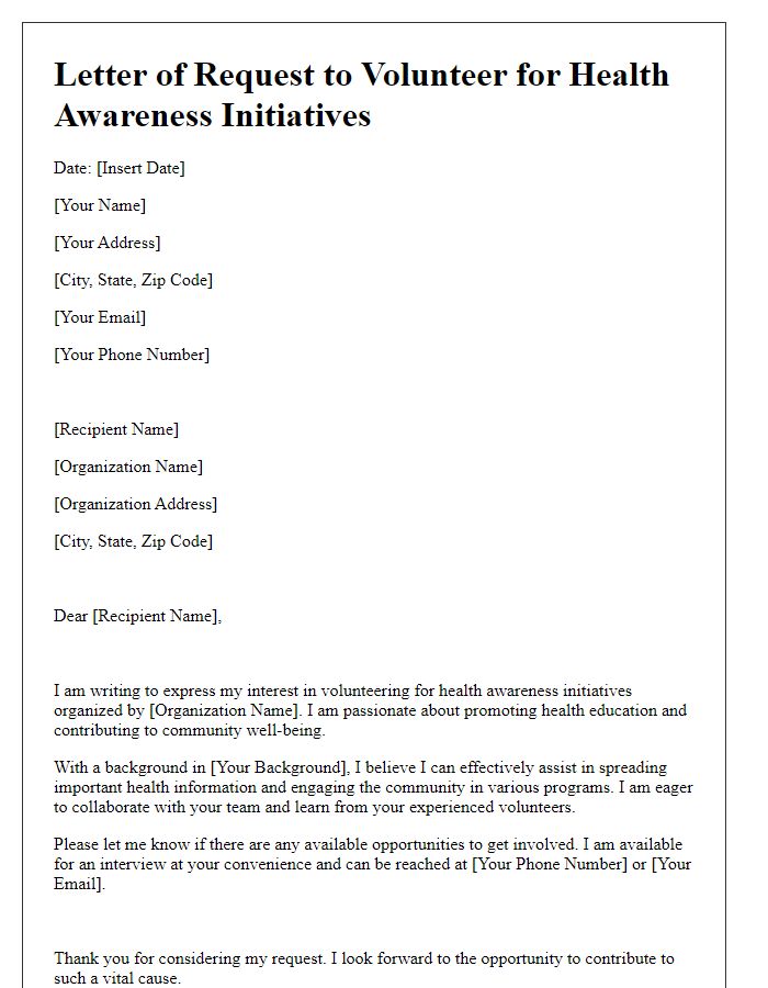 Letter template of request to volunteer for health awareness initiatives.