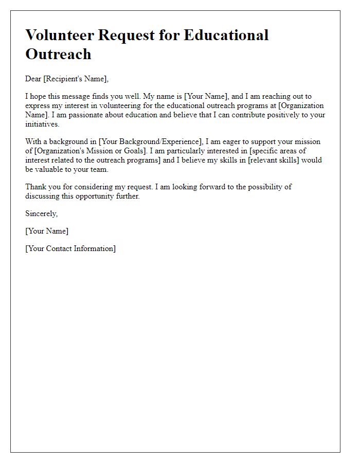 Letter template of request to volunteer in educational outreach.