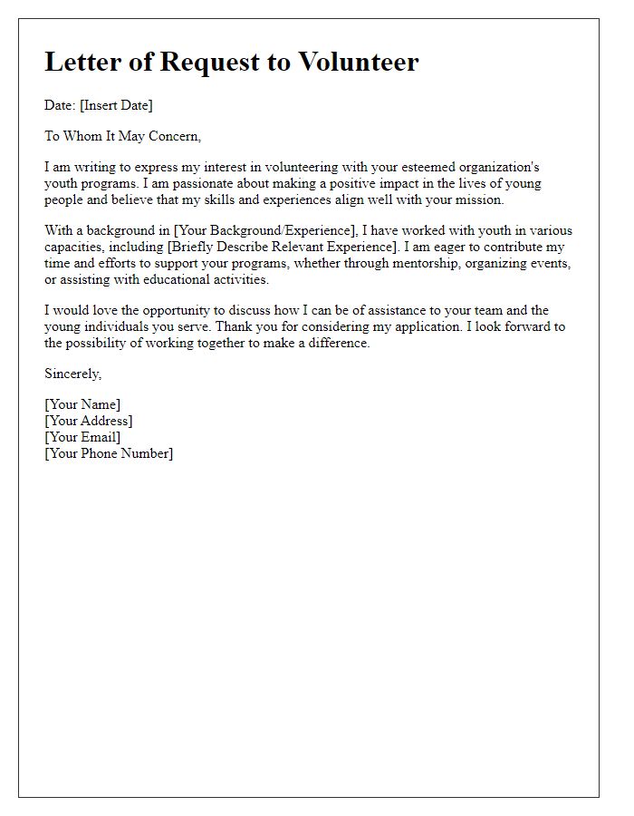 Letter template of request to volunteer with youth programs.