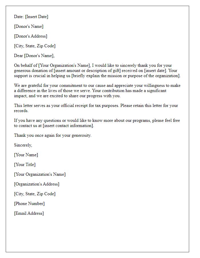 Letter template of charitable gift acknowledgment letter