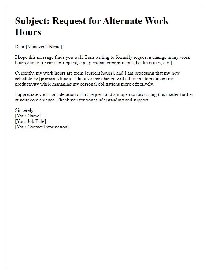 Letter template of appeal for alternate work hours