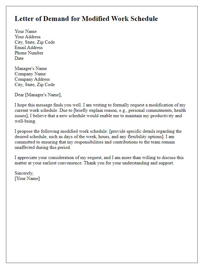 Letter template of demand for modified work schedule