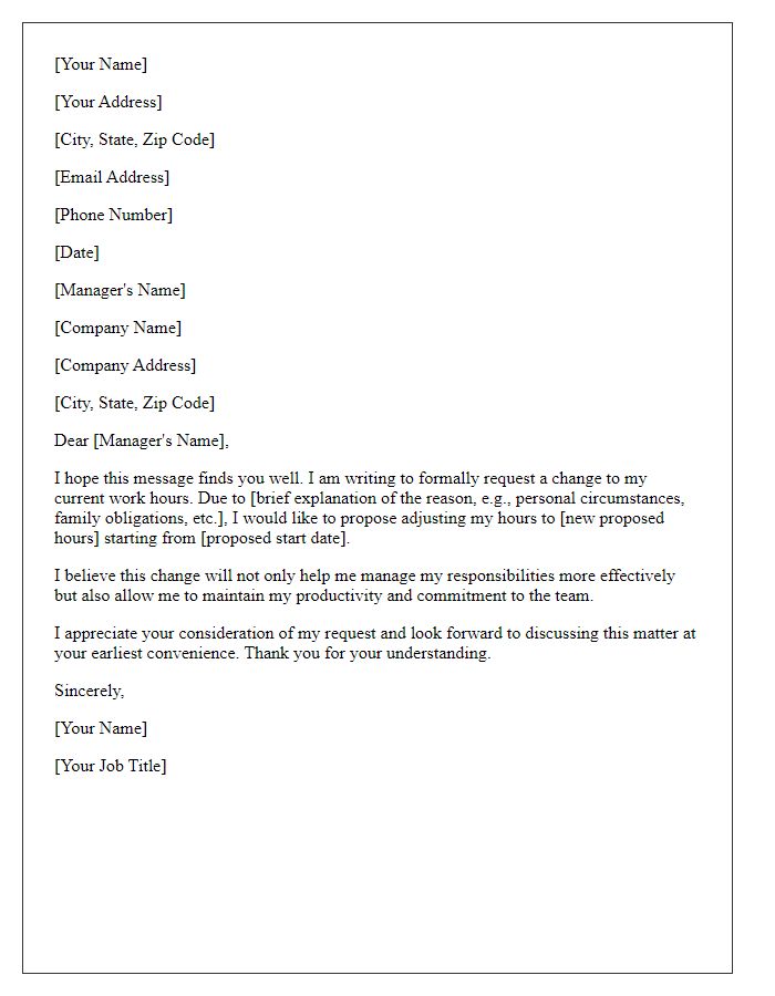 Letter template of formal request to change work hours