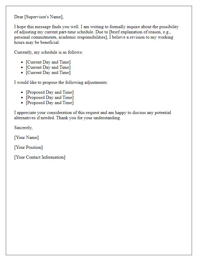 Letter template of inquiry for part-time schedule adjustment