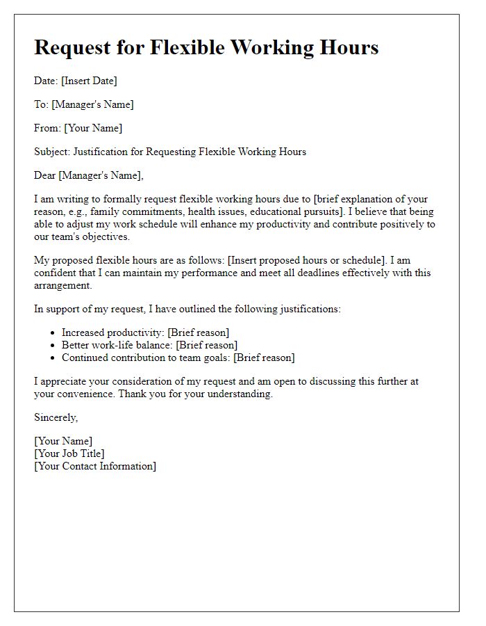 Letter template of justification for flexible working hours