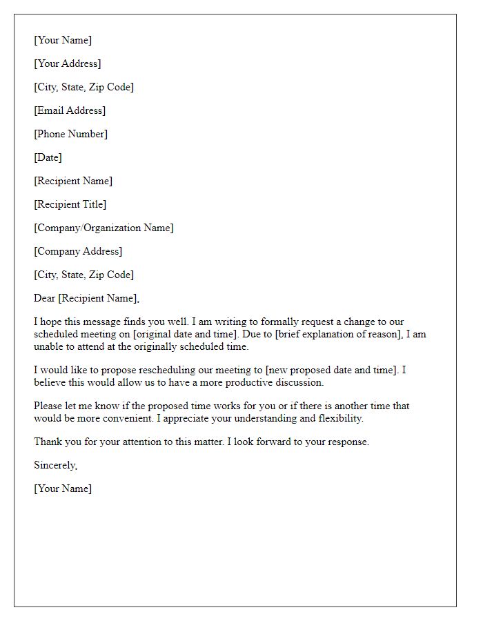 Letter template of notification for schedule change request
