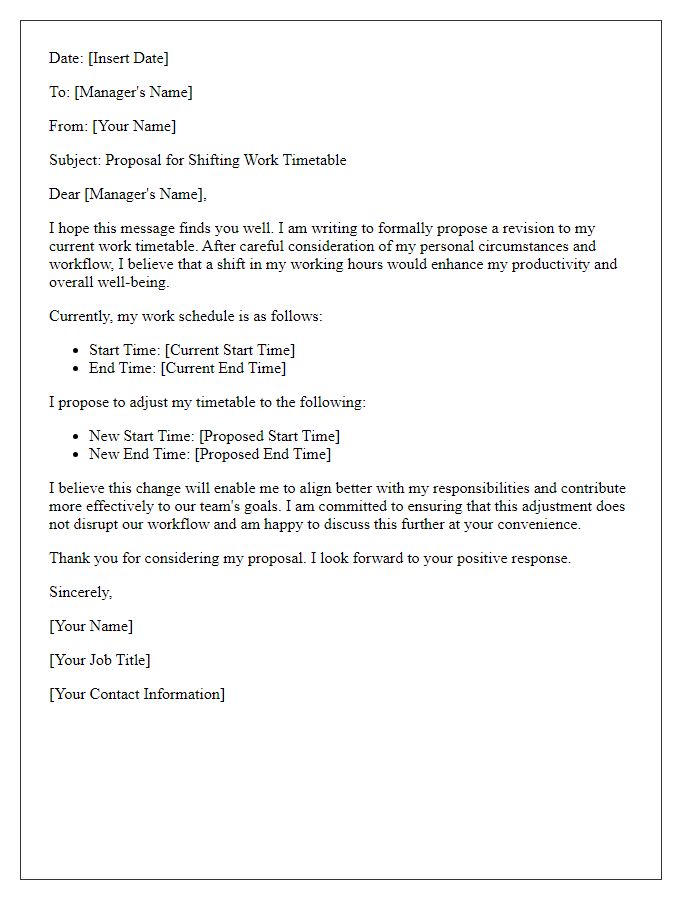 Letter template of proposal for shifting my work timetable