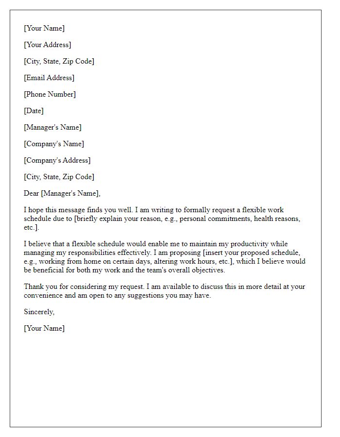 Letter template of request for flexible work schedule