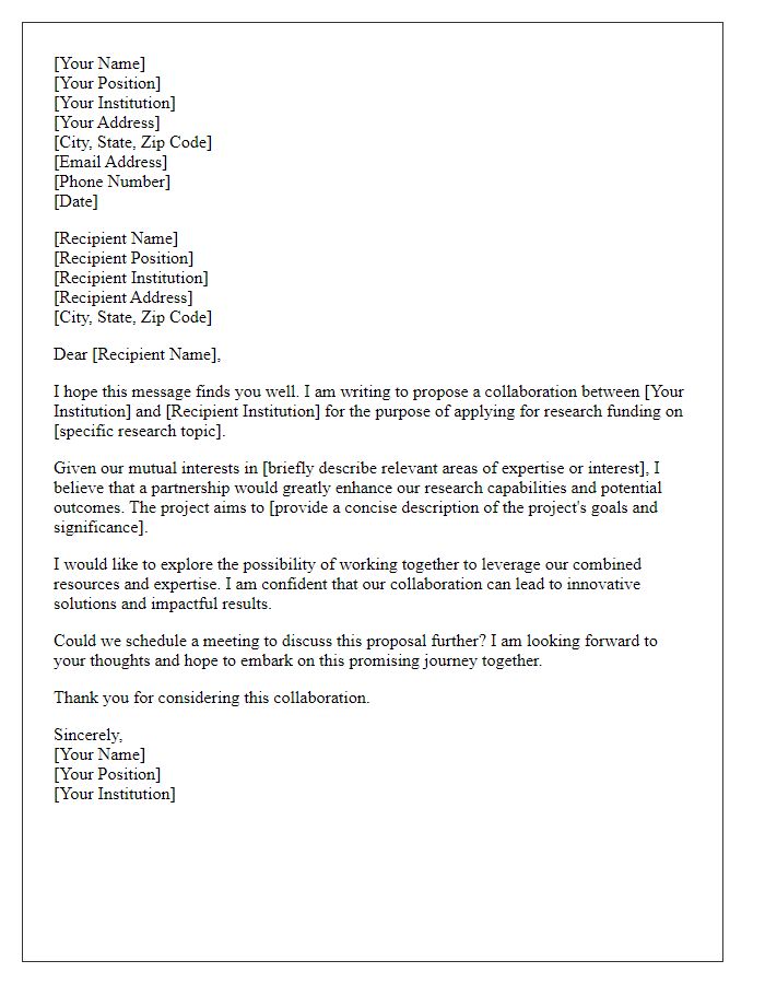 Letter template of collaboration proposal for research funding