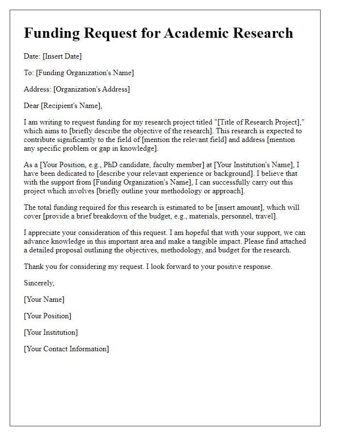 Letter template of funding request for academic research