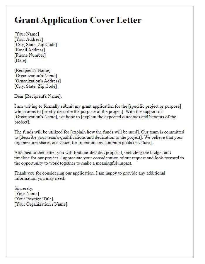 Letter template of grant application cover letter