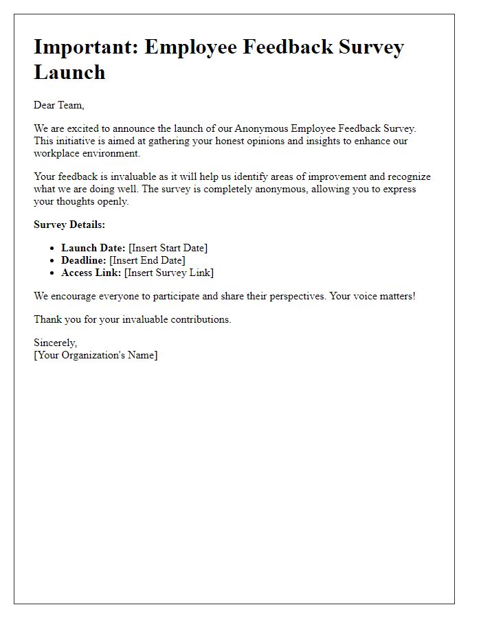 Letter template of anonymous employee feedback survey launch