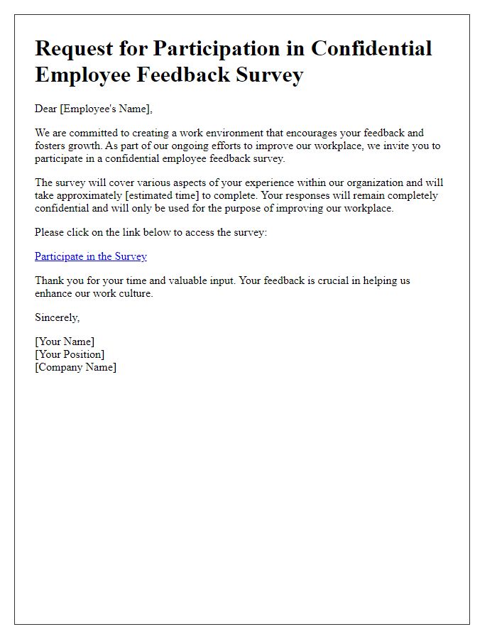 Letter template of confidential employee feedback survey request