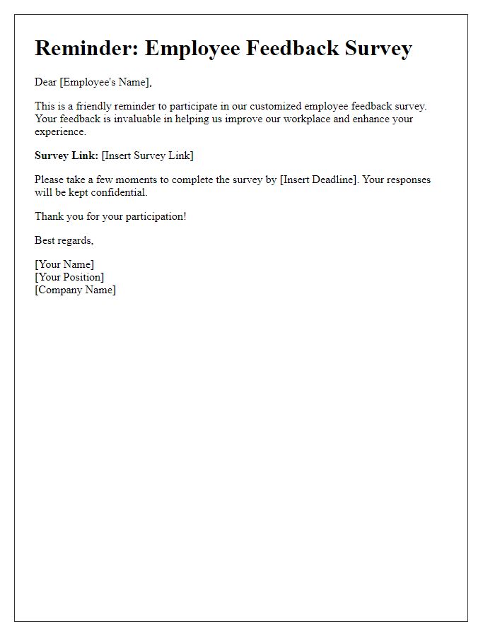 Letter template of customized employee feedback survey reminder