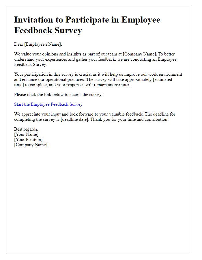 Letter template of employee feedback survey invitation