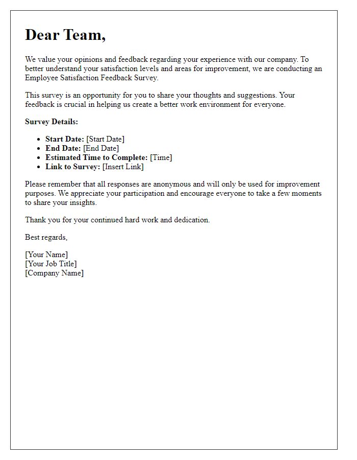 Letter template of employee satisfaction feedback survey announcement