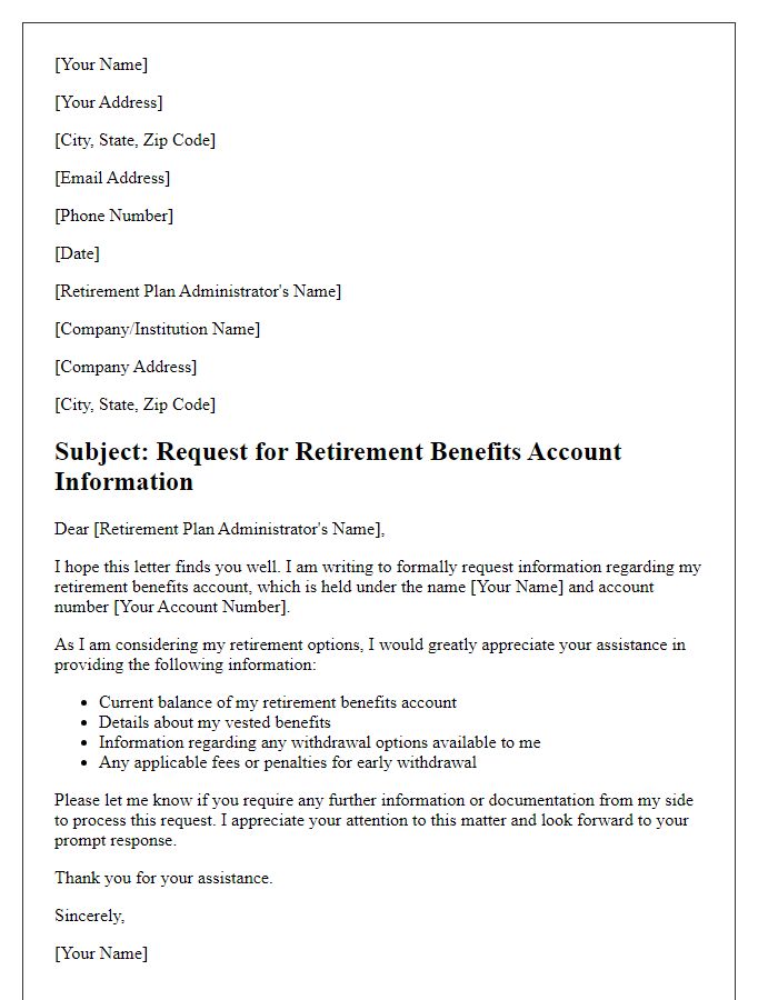 Letter template of request for retirement benefits account information.