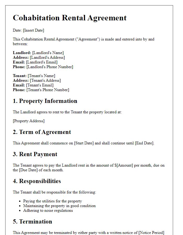 Letter template of cohabitation rental agreement