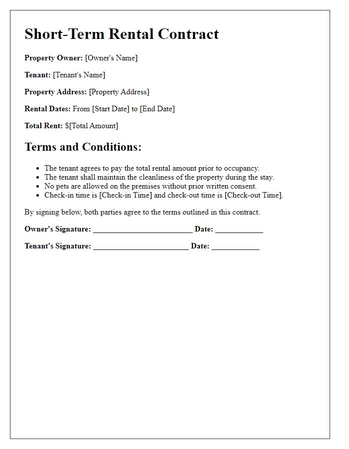 Letter template of short-term rental contract