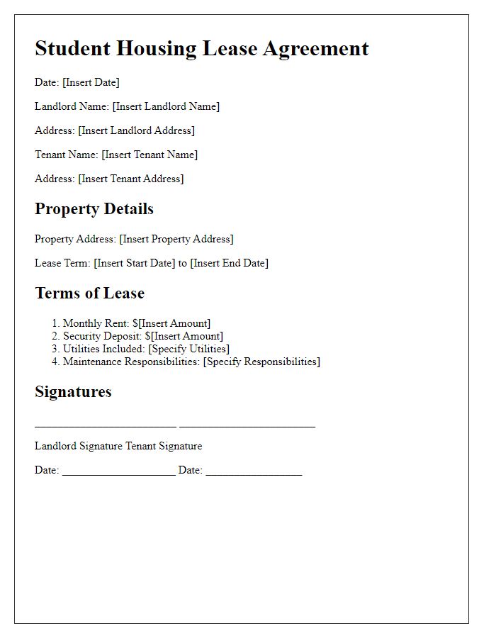 Letter template of student housing lease