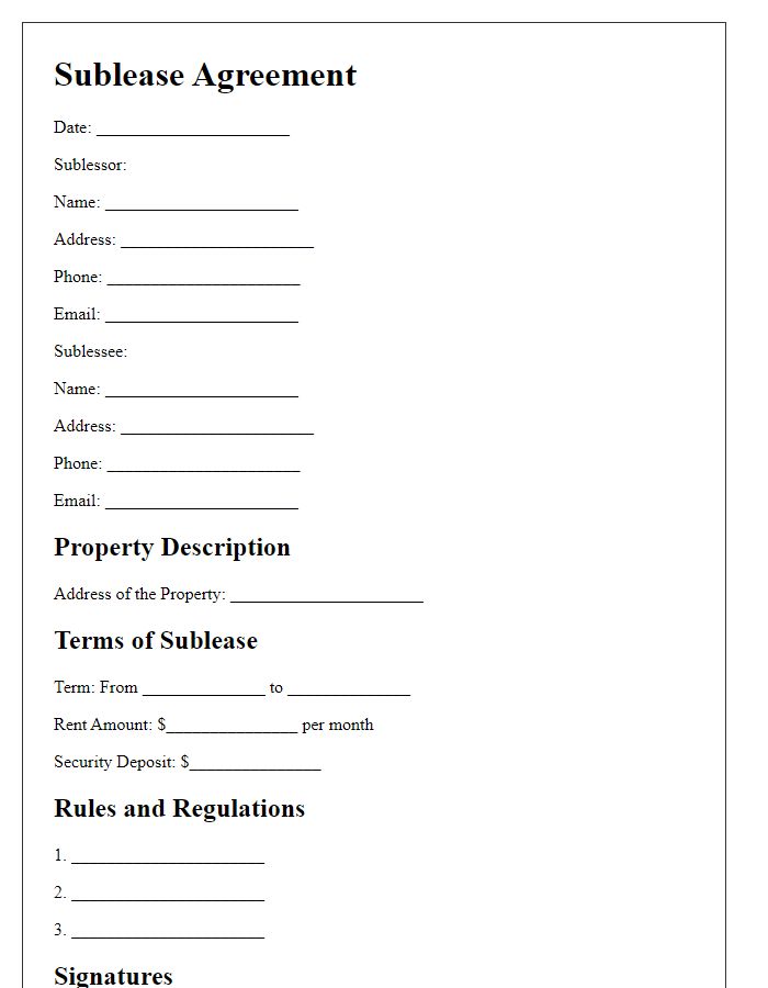 Letter template of sublease agreement