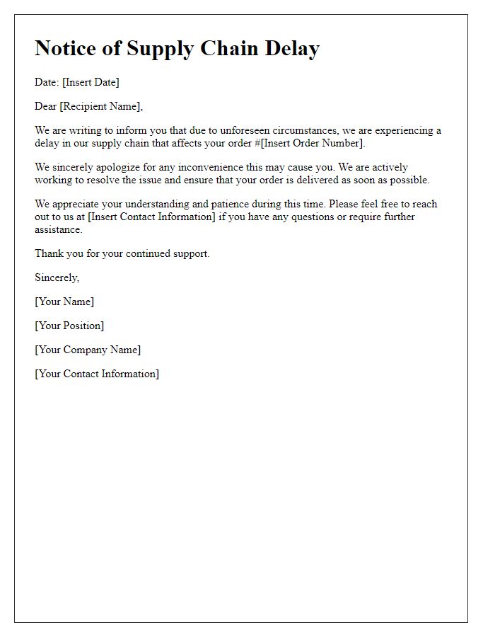 Letter template of supplier supply chain delay notice and apologies