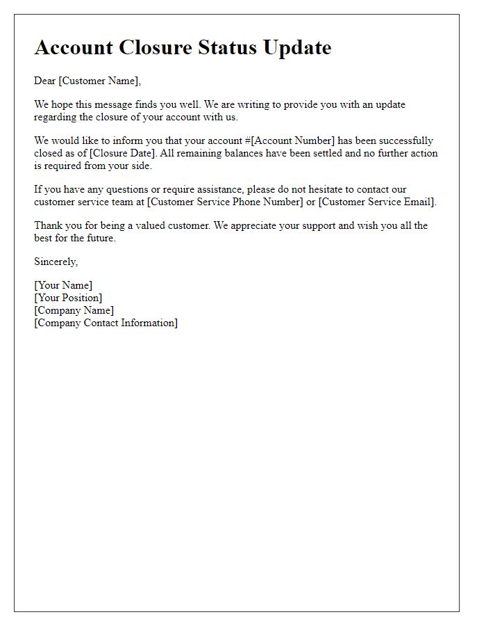 Letter template of Account Closure Status Update