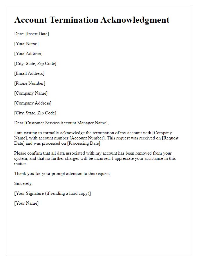 Letter template of Account Termination Acknowledgment
