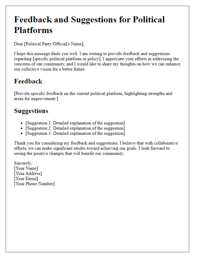 Letter template of feedback and suggestions for political platforms.