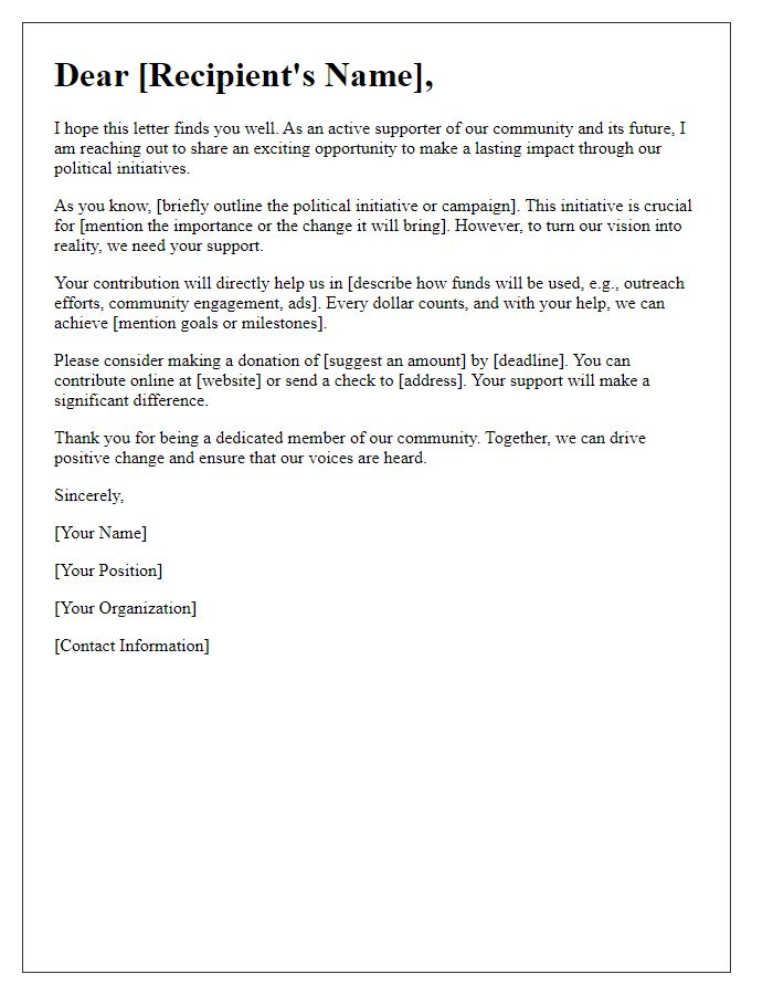 Letter template of fundraising appeal for political initiatives.