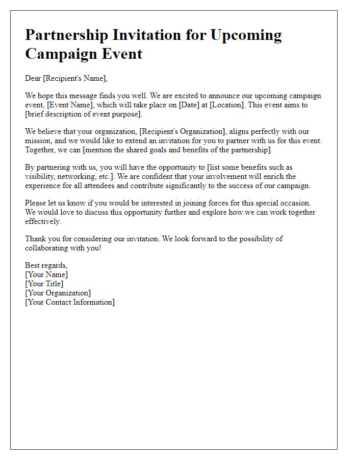 Letter template of partnership invitation for campaign events.