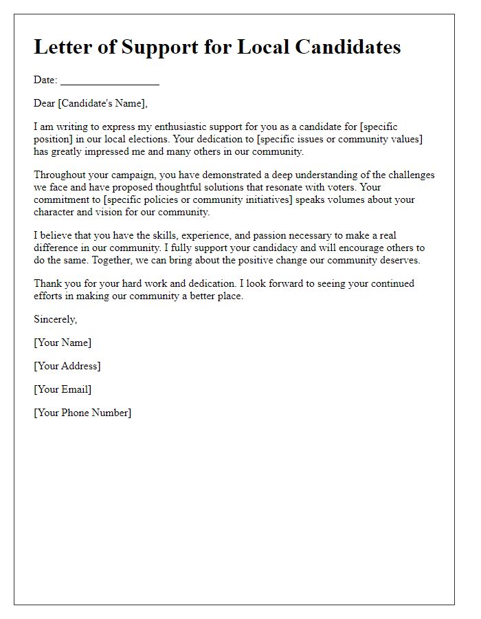 Letter template of public support for local candidates.