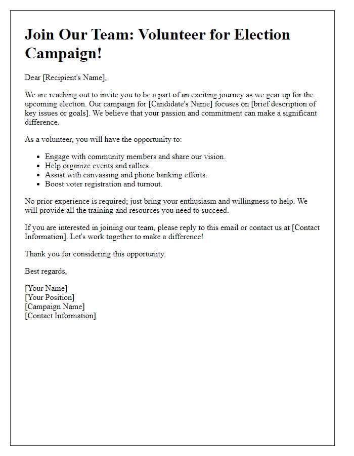 Letter template of volunteer recruitment for election campaigns.