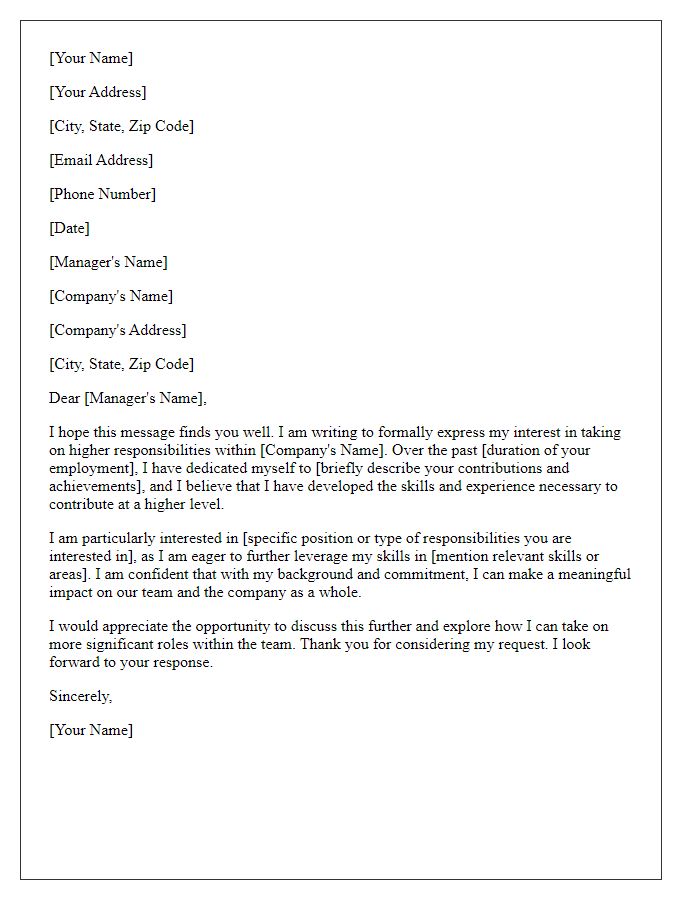 Letter template of formal request for higher responsibilities.