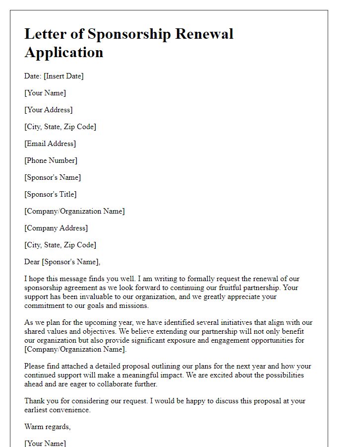 Letter template of sponsorship renewal application for extended commitment