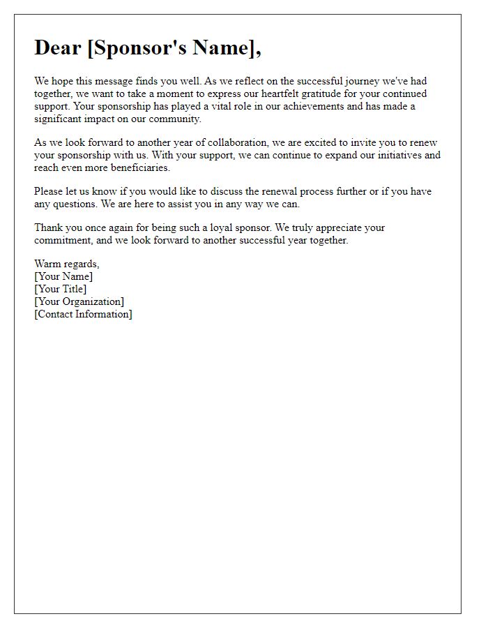 Letter template of sponsorship renewal message for loyal sponsors