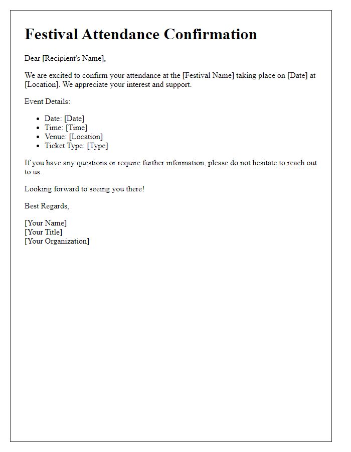 Letter template of festival attendance confirmation