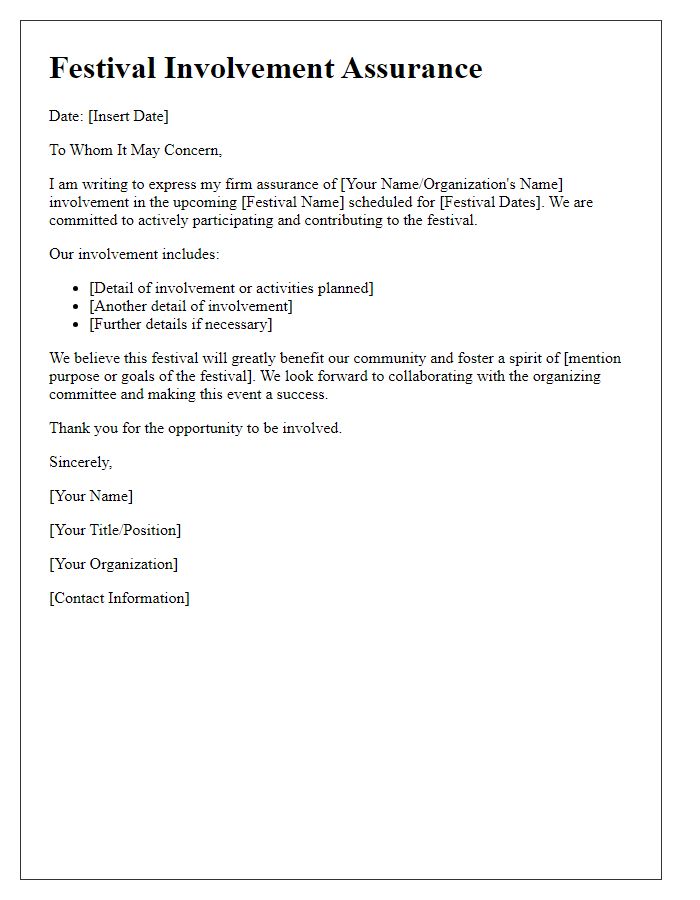 Letter template of festival involvement assurance