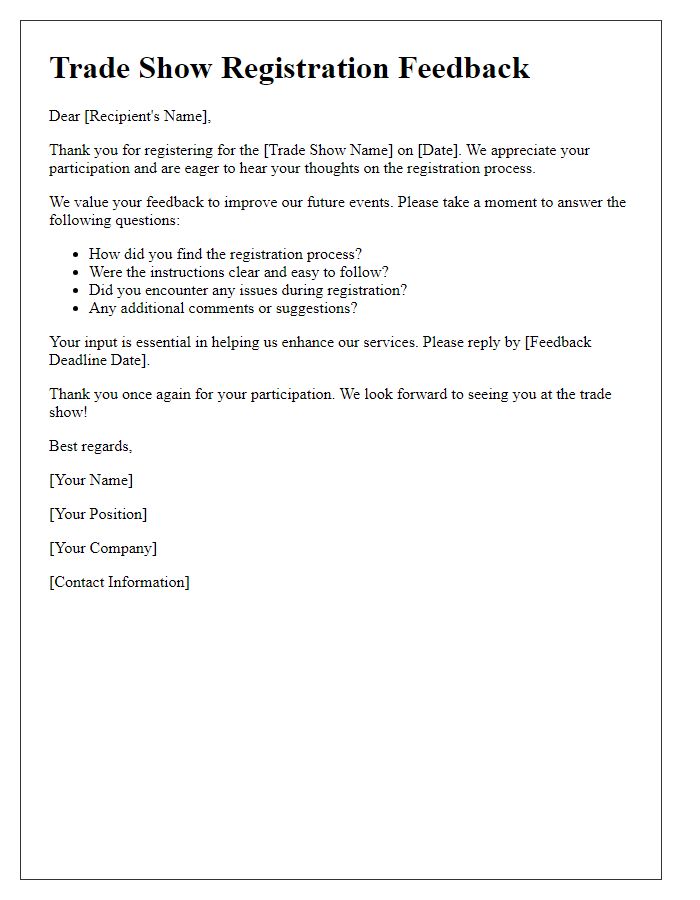 Letter template of trade show registration feedback