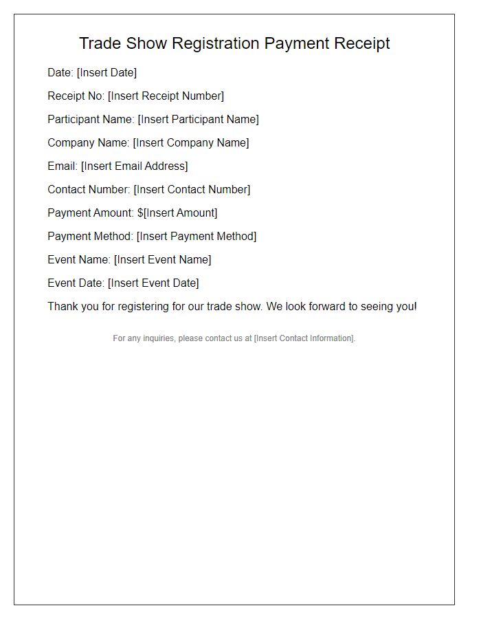 Letter template of trade show registration payment receipt