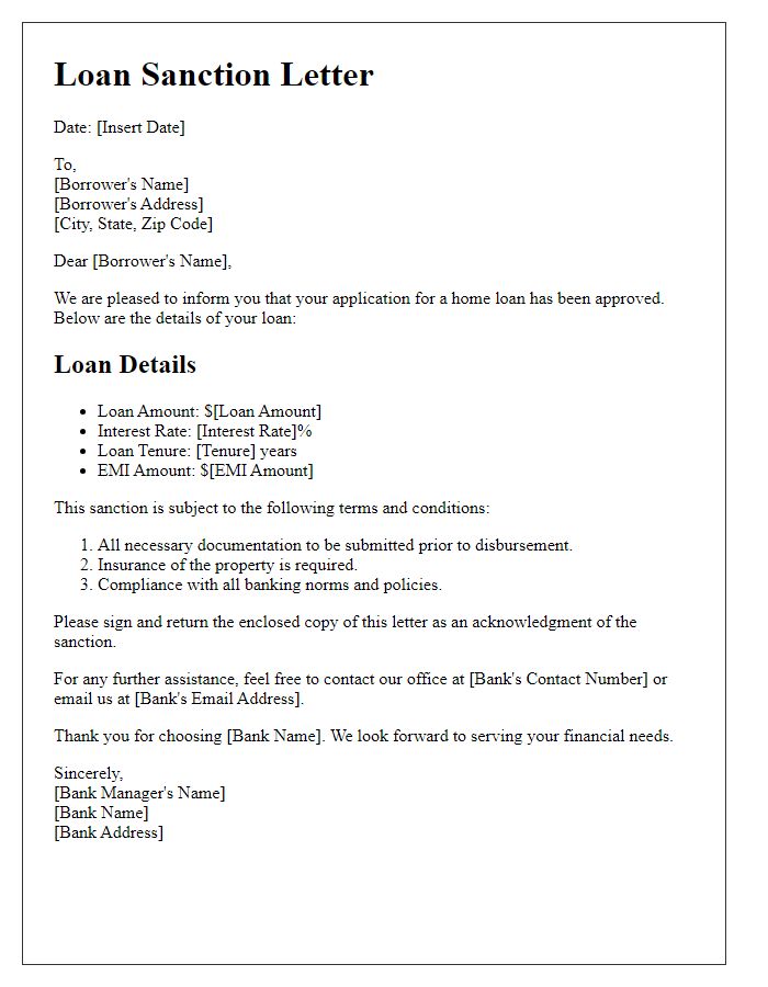 Letter template of loan sanction for home purchase